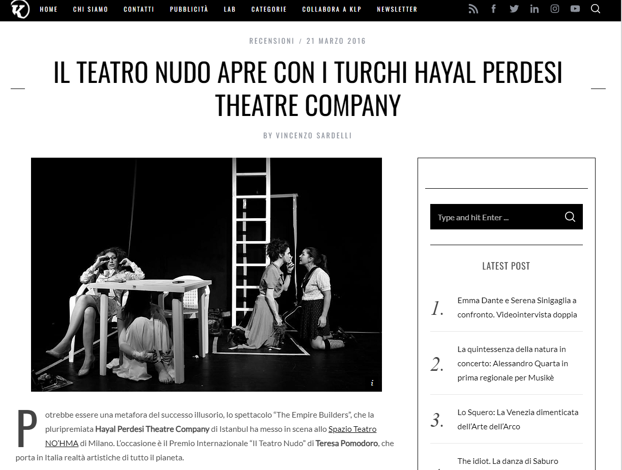 IL TEATRO NUDO APRE CON I TURCHI HAYAL PERDESI THEATRE COMPANY